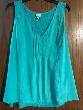 Merona Turquoise V-Neck Button Pintuck Tank Top